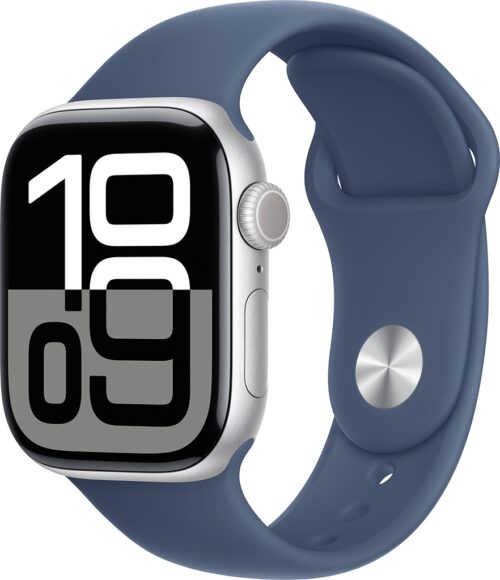 Умные часы Apple Watch Series 10 42 мм алюминиевый корпус Серебристые, с синим спортивным ремешком M/L