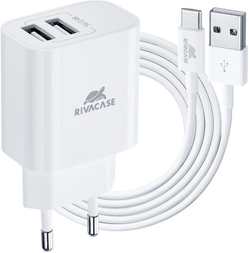 Зарядное устройство Rivacase PS4001 WD3 USB/USB с кабелем USB-C 12 Вт Белое