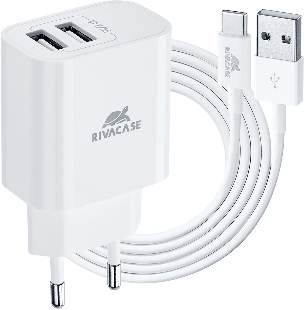 Зарядное устройство Rivacase PS4001 WD3 USB/USB с кабелем USB-C 12 Вт Белое