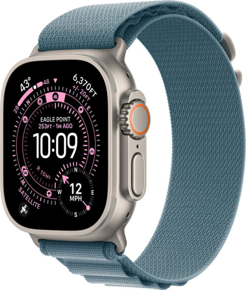 Умные часы Apple Watch Ultra 3 49 мм титановый корпус «Натуральный титан», с голубым нейлоновым ремешком S/M